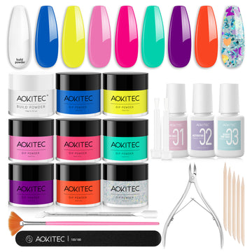 Aokitec Dip Powder Nail Kit - Hot Pink Blue Neon  Vibrant Series